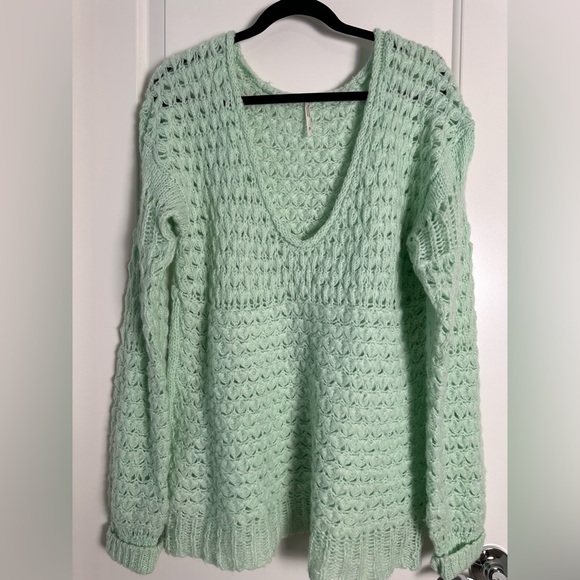 Free People Crashing Waves Pullover Sweater Seafoam Green size S - Picture 4 of 9